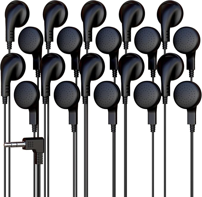 20 Pack Bulk Wired Earphones, In Ear Earbud Headphones with 3.5mm Jack, 4ft Tangle Free Cable, Comfortable Fit, Affordable and Cost Effective, Ideal for School Classroom Testing Students, Black by Redskypower