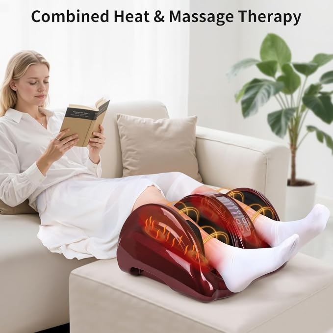 Foot Massager with Heat, Shiatsu Foot Massager for Circulation and Pain Relief and Heat Therapy, Ankle, Calves and Feet Massage with Deep Kneading Rolling, Gifts for Women Men Mother Father (RED) - Image 4