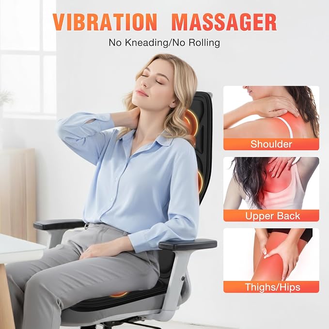 Back Massager for Chair, Massage Seat Cushion with Heat, Lumbar Traction, 8 Vibrating Motors Massager Chair Pad for Full Body Pain Relief, and Home Use - Image 2