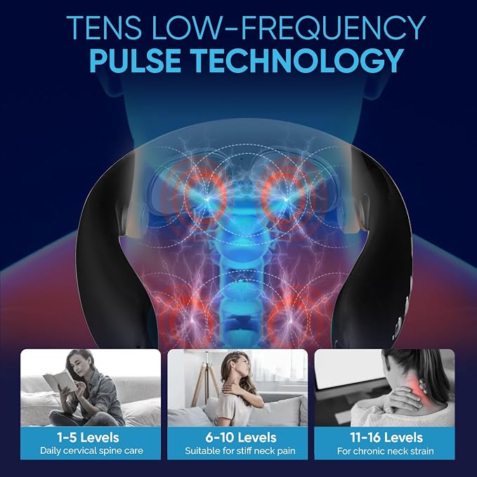 Electric Neck Massager with Heat - 10 Modes & 16 Levels, Portable for Travel, Perfect for Relaxation，Black - Image 4