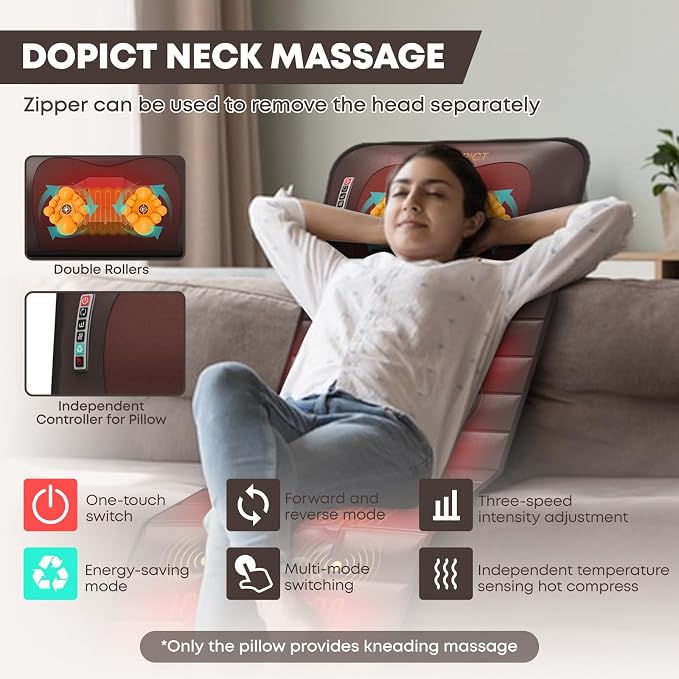 Massage Mat, Detachable Neck Massager, Full Body Vibration Heating, Massage Pad with 10 Vibrating Motors and 9 Speed Settings for Home Office Use, Gift for Men Women Parents,Brown - Image 5