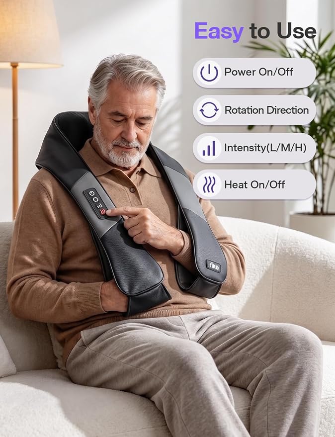 RIKE Neck Massager for Pain Relief Deep Tissue, Shiatsu Shoulder Massager with Heat, Corded Electric Back Massager with 3 Speeds, Fathers Day Gift Idea for Men Women Office, Car and Home Gym Use - Image 5