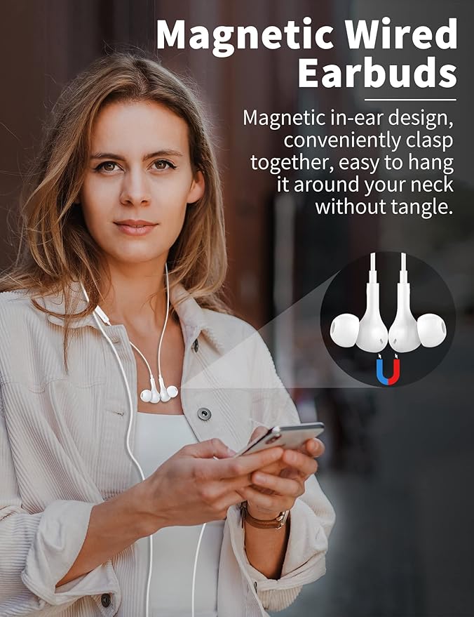 USB C Headphone for Samsung S26 S25 FE S24 A16 A17 Z Wired Earbuds Magnetic | in-Ear Type C Earphone with Microphone Volume Control Bass Stereo Noise Canceling for iPhone 17 Pro Max 16 16e 15 Pixel 10a 9 - Image 2