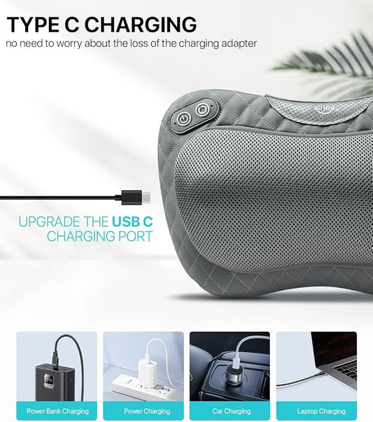 ALLJOY Cordless Shiatsu Neck and Back Massager with Soothing Heat,3D Kneading Massage Pillow for Muscle Pain Relief, Use Unplugged,Detachable Cover,Gifts for Women Men Mom Dad - Image 2