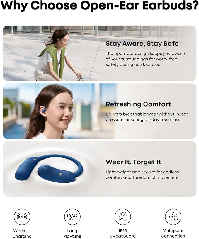 Soundcore AeroFit 2 by Anker Open Ear Earbuds, Open Ear Headphones, Earbuds | Real-Time Translation, 4 Adjustable Positions, 42H Playtime, Rich Bass, Hi-Res, IP55, AI Clear Calls, Wireless Charging - Image 8