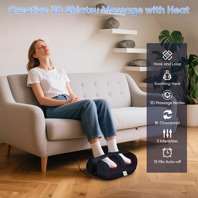 TISSCARE Foot Massager with Heat, Shiatsu Foot Massager for Plantar Fasciitis, Foot and Calf Massager with Massage Roller, Deep Kneading, Pain Relief, Gift for Women and Man - Image 2