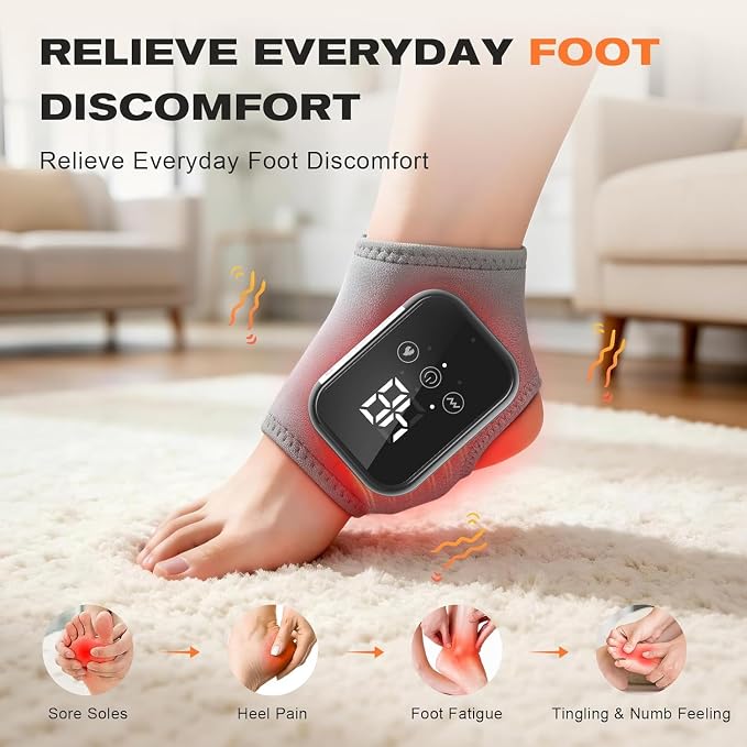 Foot Massager for Neuropathy, 3 Heat & Vibration Levels, Ankle Massager for Heel, Arch & Ankle Relief, Portable for Home or Travel Ideal Gift-Grey - Image 6