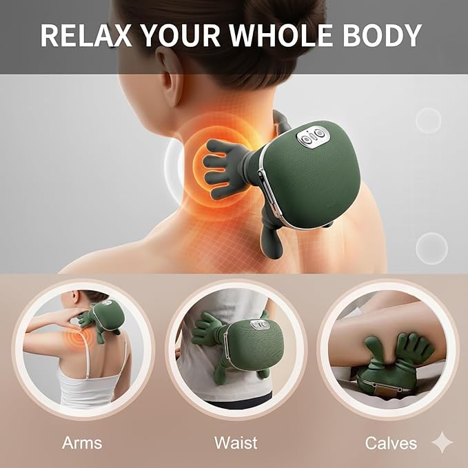 Neck Massager with Heat, Shiatsu Neck and Back Massager with 4D Kneading for Shoulder and Cervical Pain, Relax Muscle Tension, Portable and Rechargeable for Home or Office, Green - Image 5