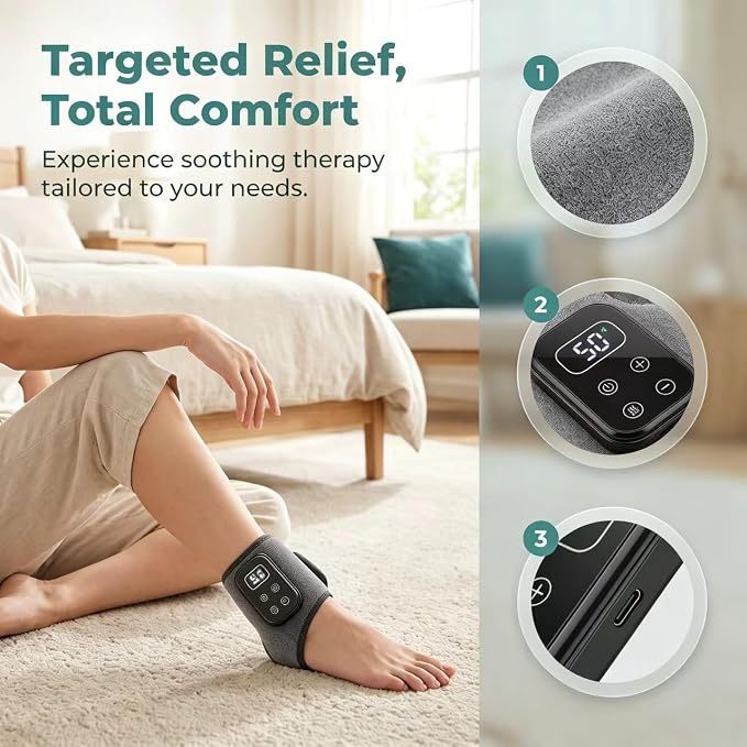 Foot Renew Massager for Neuropathy,4-in-1 Cordless & Portable Foot and Ankle Massager for Heel Warming Wrap Heating Pad Heated Brace Wrap with 5 Vibration Modes & 4 Heat Levels, Portable for Home - Image 3