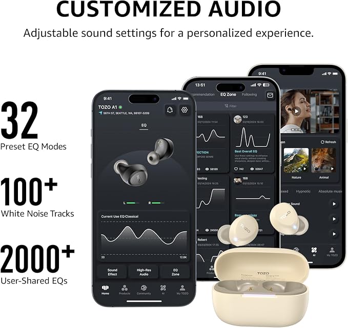 TOZO A1 Wireless Earbuds Bluetooth 5.3 Light Weight in Ear Headphones | IPX5 Waterproof,2 Mics for AI Calls,Immersive Premium Sound Bass Headset with Charging Case,32 EQ via App Light Khaki - Image 5