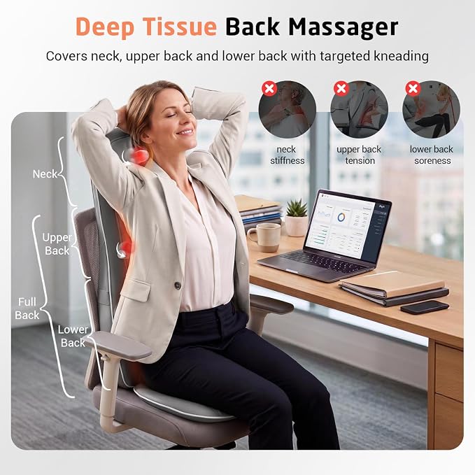 Mynt Shiatsu Neck & Back Massager for Chair, Deep Tissue Kneading Chair Pad - Image 2