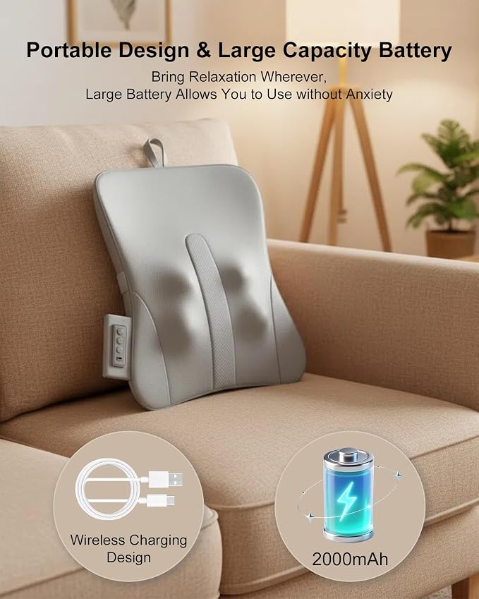 Full Back Massager with Heat – Rechargeable Cordless Back Massager for Pain Relief & Deep Tissue 3D Kneading, Neck Shoulder Waist Massage for Home, Office, Car, Gifts for Men & Women - Image 7