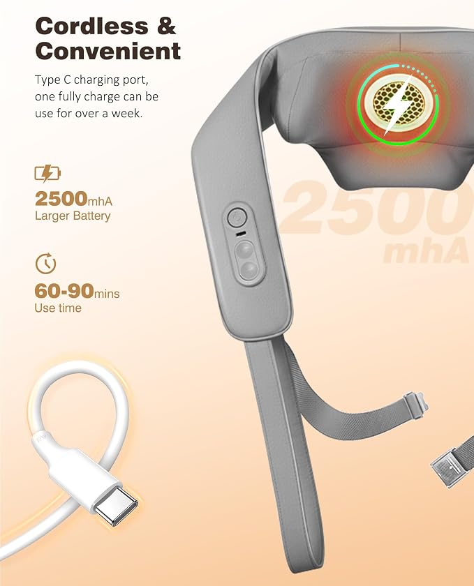 KNQZE Cordless Neck Massager for Pain Relief Deep Tissue with Heat - Image 7