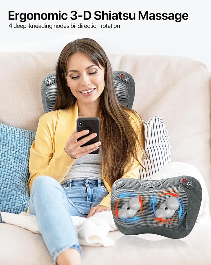 ALLJOY Cordless Shiatsu Neck and Back Massager with Soothing Heat,3D Kneading Massage Pillow for Muscle Pain Relief, Use Unplugged,Detachable Cover,Gifts for Women Men Mom Dad - Image 3