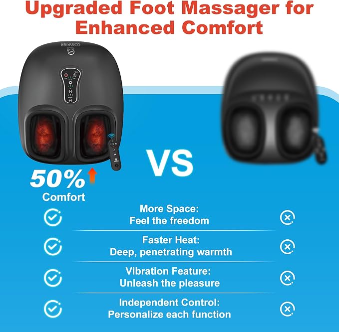 COMFIER Shiatsu Foot Massager with Heat, Compression Kneading Rolling,Vibration, Remote Control,Pause Function,Feet Massage for Neuropathy,Plantar Fasciitis,Home,Office,Gifts for Dad, Mom, Presents - Image 8