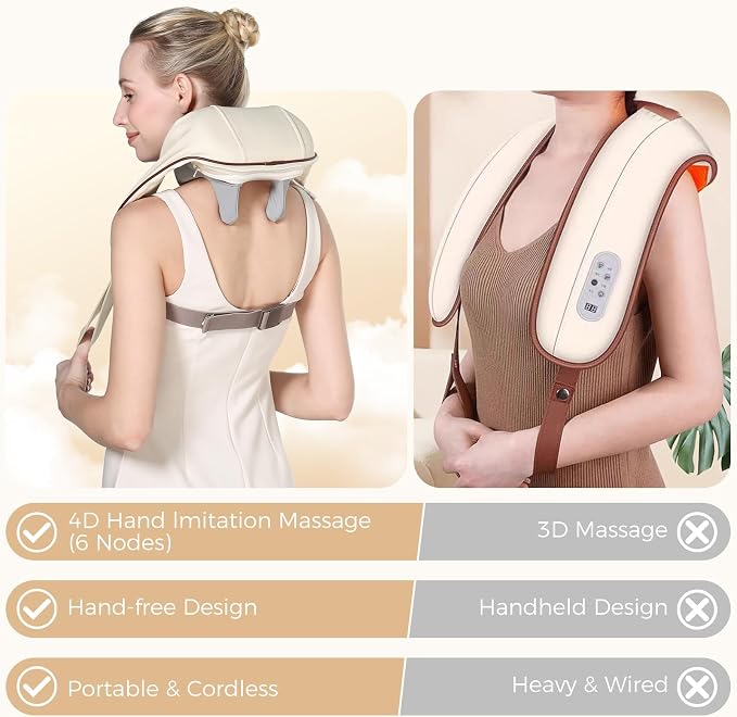 KppeX 4D Deep Cordless Neck Massagers Pillow, Shell White - Image 7