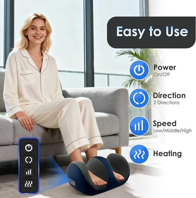 Shiatsu Foot Massager, Foot and Calf Massager with Heat, Blue - Image 3