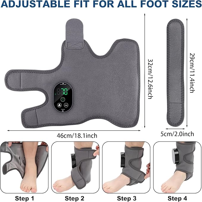 Foot Massager for Neuropathy Plantar Fasciitis Pain Relief, Cordless Heated Vibrating Wrap-Around Ankle Feet Massager,3 Modes,6 Heat Levels,Adjustable Timer,Portable for Home Travel (Gray) - Image 3