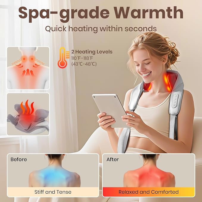 Neck Massager for Pain Relief Deep Tissue with Heat, Brushless - Image 4