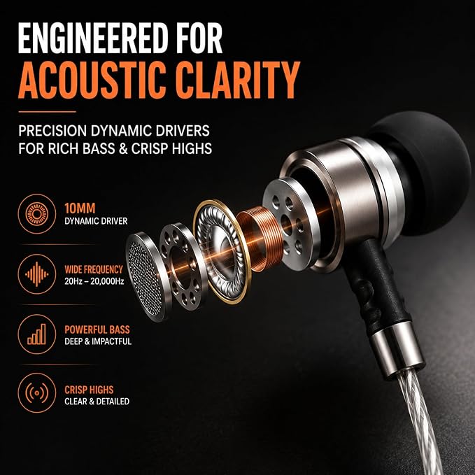Sephia SP3060 Earbuds Wired in-Ear Headphones | HD Bass Driven Audio, Lightweight Aluminum, S/M/L Ear Bud Tips, Earphone Case, 3.5mm, Tangle-Free Cord, No Mic - Image 6