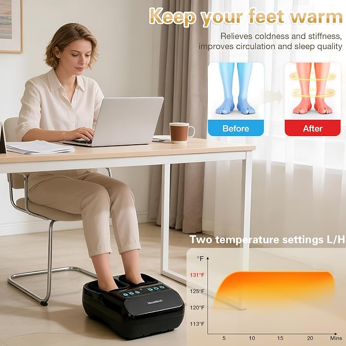 veicomtech Shiatsu Foot Massager with Heat, Electric Foot Massager Machine for Plantar Fasciitis Neuropathy with Remote Control, Adjustable Vibration and Compression (Black) - Image 4