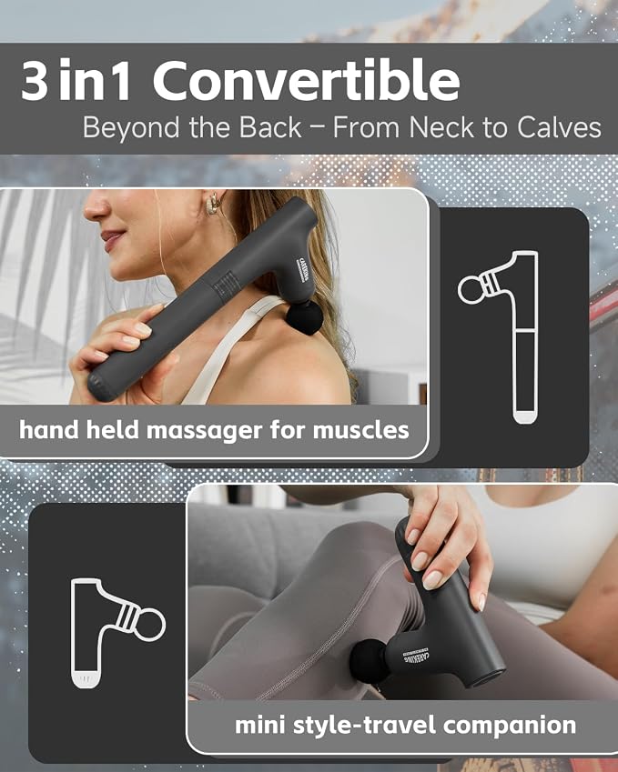 3-in-1 Massage Gun, Deep Tissue Percussion Massager with Extended Handle for Back Pain Relief, Portable for Gym/Office/Home, FSA-HSA Eligible - Image 3