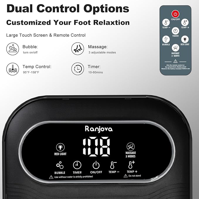 Ranjova Foot Spa Electric Rotary Massage with Heat, Bubble, Remote Control - Image 2