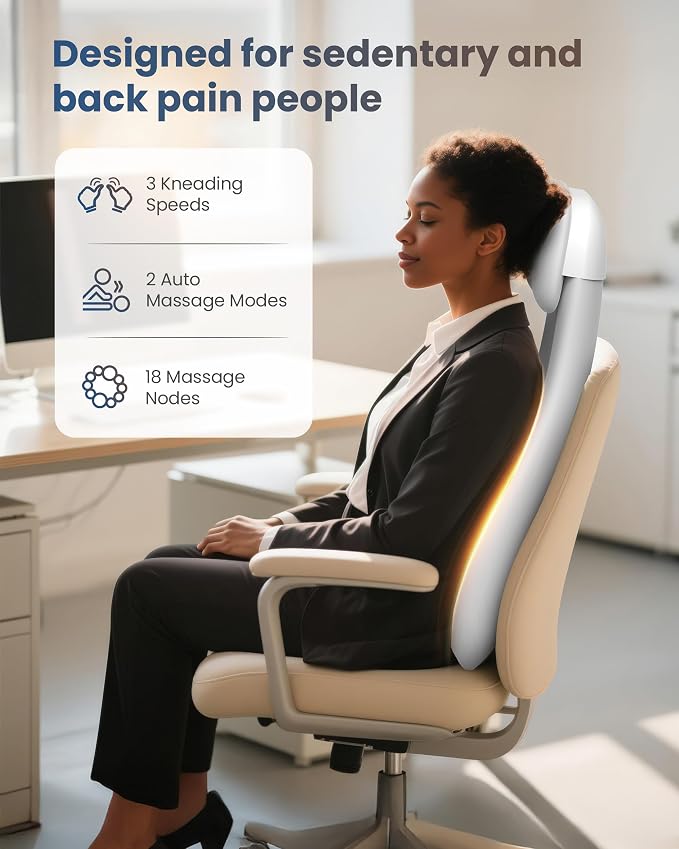 COMFIER Cordless Back Massager with Heat, Rechargeable Shiatsu Chair Pad - Image 4