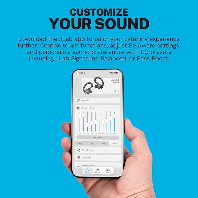 JLab, Go Sport+, True Wireless Workout Earbuds, Bluetooth Sport Earbuds, Clear Calling, Yellow | True Wireless Headphones Bluetooth, Hook Over Ear Earbuds for Sports & Gym, 35+ Hours, IP55 Sweatproof, Be Aware - Image 2