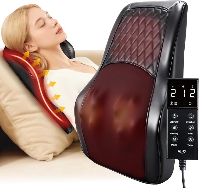 ALLJOY Back Massager with Heat, Electric Shiatsu Massage Pillow with LCD Display, 4 Modes & 3 Intensities Deep Tissue Kneading for Lower Back, Neck, Shoulder, Leg, Ideal Gifts for Men, Women - Image 9
