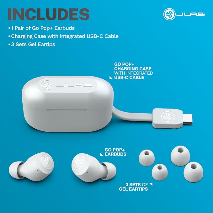 JLab Go Air Pop+ True Wireless Earbuds, in Ear Headphones, Bluetooth Earphones, 35H Playtime Ear Buds, Bluetooth Earbuds with Microphone, USB-C Charging Case, Dual Connect, EQ3 Sound, Cloud White | Wireless Earphones, IP55 True Wireless Earbuds with Mi... - Image 7