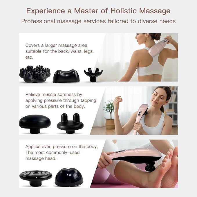 MEGAWISE Cordless Handheld Back Massager w/Rechargeable 3200mAh Battery, 5 Speed and 5 +2 Massage Nodes with Hard, Medium and 2 Soft Silicone Nodes; Massage While Moving Around (Rose Gold) - Image 4