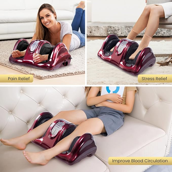 WELLHUT Foot Massager Machine Shiatsu Foot and Calf Massager for Ankle, Calf Leg Arm, Shiatsu Kneading Rolling, Feet Massager Machine, Gifts for Men and Women, Burgundy - Image 4