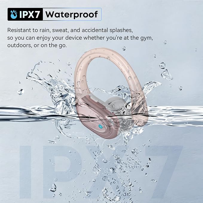 HAOYUYAN Sports Bluetooth Headphones, 80Hrs Playtime Wireless Earbuds with LED Power Display, IPX7 Waterproof Earphones for Workout/Running, Noise Canceling Headset Ear Buds Champagne Gold - Image 7