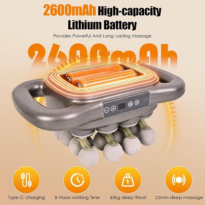 2026 16 Head Massage Gun Deep Tissue – Multi Head Massage Gun, 2600mAh Electric Percussion Massager with 9 Modes & Levels, Portable Massager for Legs, Waist, Back, Neck & Muscles - Image 4