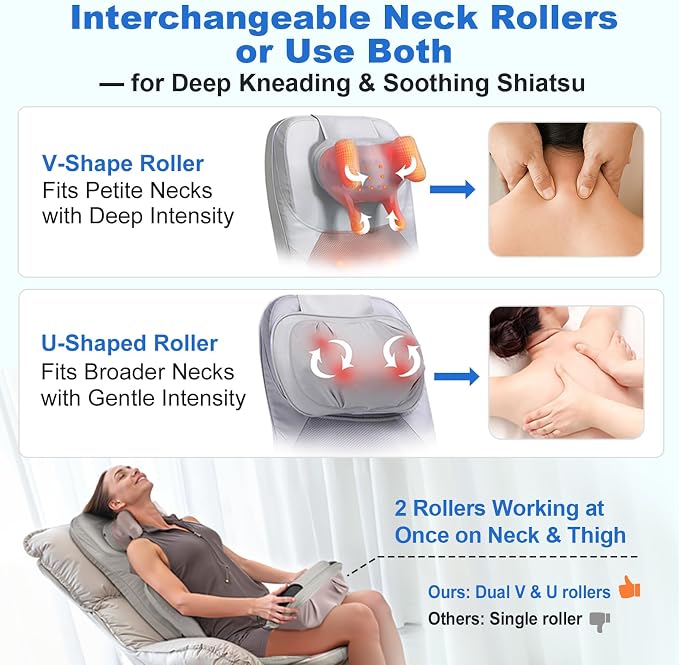 Massage Chair Pad with Dual Neck Modules and Heat, Grey - Image 4