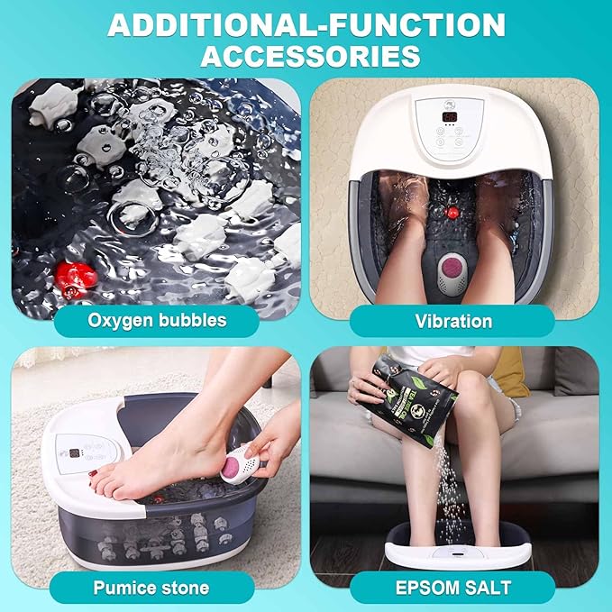 ECARBME Foot Spa Bath Massager with Heat, Foot Soaking Tub with 22 Massage Rollers, Temperature Control, Jets, Bubbles, Epsom Salt and Vibration, Foot Bath soak tub for Relaxation - Grey - Image 4