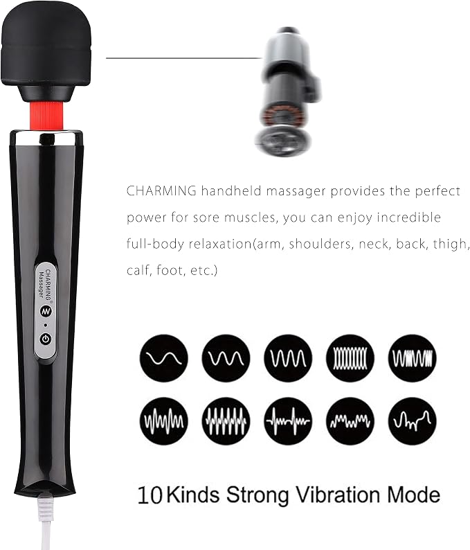 CHARMING Wired Powerful Handheld Massager with Strong 10 Vibrations Back Massage, Personal Therapy Massager for Sports Recovery, Muscle Aches, Full Body Pain (Black) - Image 4