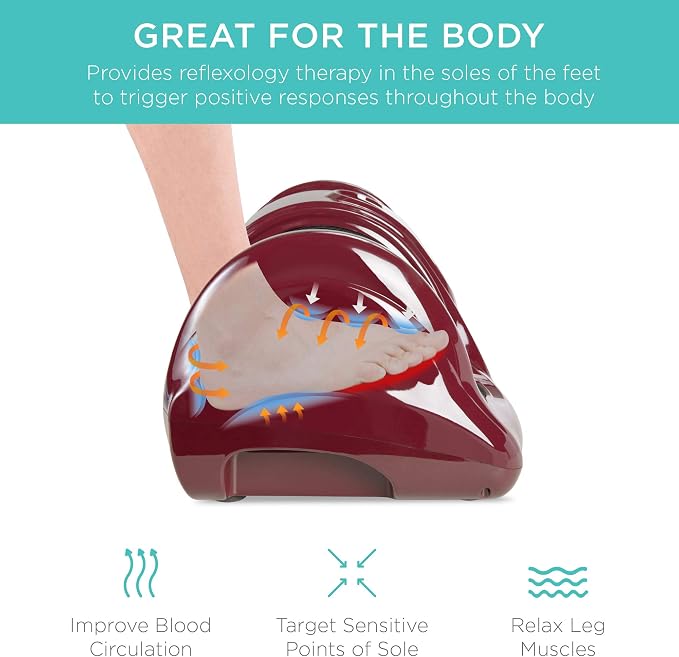 Best Choice Products Shiatsu Foot Massager for Pain Relief, Plantar Fasciitis, Neuropathy, Blood Circulation, Remote Control w/Compact Design - Burgundy - Image 3
