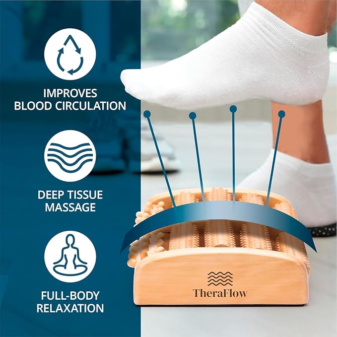 TheraFlow Foot Roller for Plantar Fasciitis Relief and Neuropathy Pain Relief for Feet - Wooden Foot Massager Roller Acupressure Tool with Reflexology Chart - Mom Gifts for Women and Men - Image 3