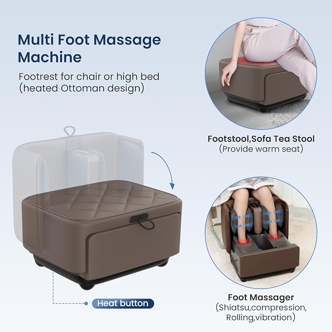 COMFIER 2 in 1 FSA Foot Massager Machine,HSA Shiatsu Foot and Calf Massager with Heat,Kneading,Vibration,Compression Massagers for Feet Health,Plantar Fasclitis,Gift for Mom Dad(Brown) - Image 5