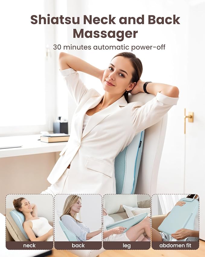 COMFIER Shiatsu Back Massager with Heat, Deep Kneading Neck & Back Massager, Adjustable Intensity Heated Massage Pillow for Shoulder, Lower Back, Lumbar, Gift for Men & Women - Image 7