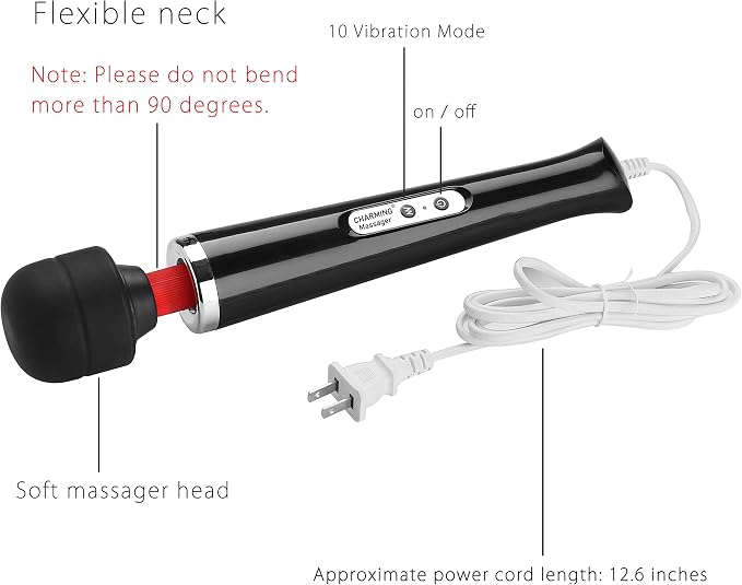 CHARMING Wired Powerful Handheld Massager with Strong 10 Vibrations Back Massage, Personal Therapy Massager for Sports Recovery, Muscle Aches, Full Body Pain (Black) - Image 6