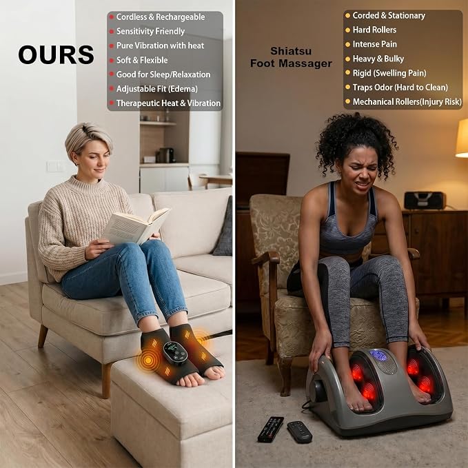 Foot Massager for Neuropathy Plantar Fasciitis Pain Relief, Cordless Heated Vibrating Wrap-Around Ankle Feet Massager,3 Modes,6 Heat Levels,Adjustable Timer,Portable for Home Travel (Black) - Image 6