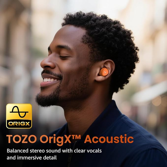 TOZO A1 Wireless Earbuds Bluetooth 5.3 Light Weight in Ear Headphones | IPX5 Waterproof,2 Mics for AI Calls,Immersive Premium Sound Bass Headset with Charging Case,32 EQ via App Orange - Image 2
