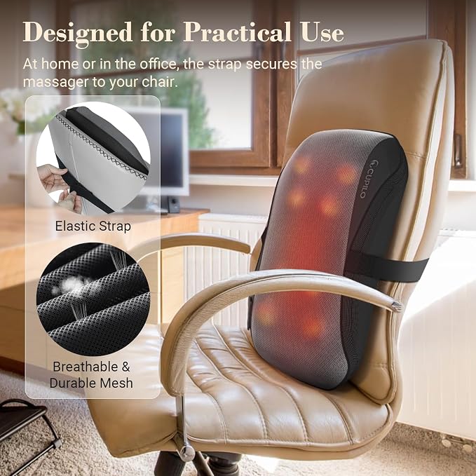 CuPiLo Shiatsu Back Massager with Heat, FSA Eligible HSA, 8 Rotating Nodes - Image 7