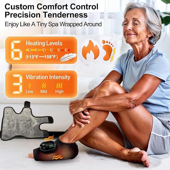 Foot Massager for Neuropathy Plantar Fasciitis Pain Relief, Cordless Heated Vibrating Cloud-Soft Ankle Wrap Feet Massage, Portable 2H Run Time, 6 Heats, 3 Modes, Auto-Off Timer, 1pcs - Image 5