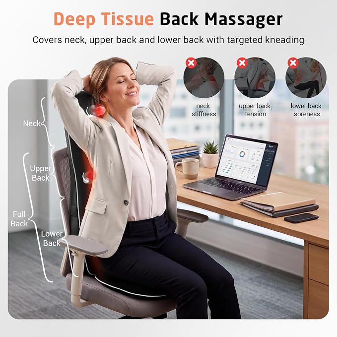 Mynt Shiatsu Neck & Back Massager for Chair, Deep Tissue Kneading Chair Pad - Image 2