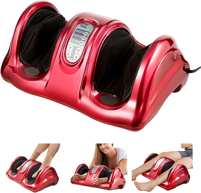 WELLHUT Foot Massager Machine Shiatsu Foot and Calf Massager for Ankle, Calf Leg Arm, Shiatsu Kneading Rolling, Feet Massager Machine, Gifts for Men and Women, Red by WELLHUT