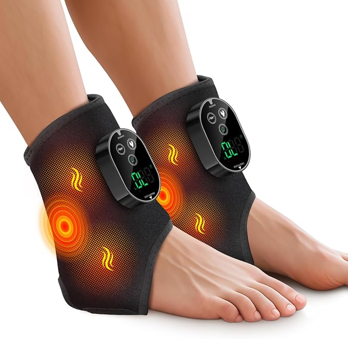2PCS Cordless Foot Massager for Neuropathy, Foot and Ankle Massager for Pain Relief, 3000mAh Rechargeable Ankle Heating Pad with Massage for Circulation, Black by BAISEMAIN
